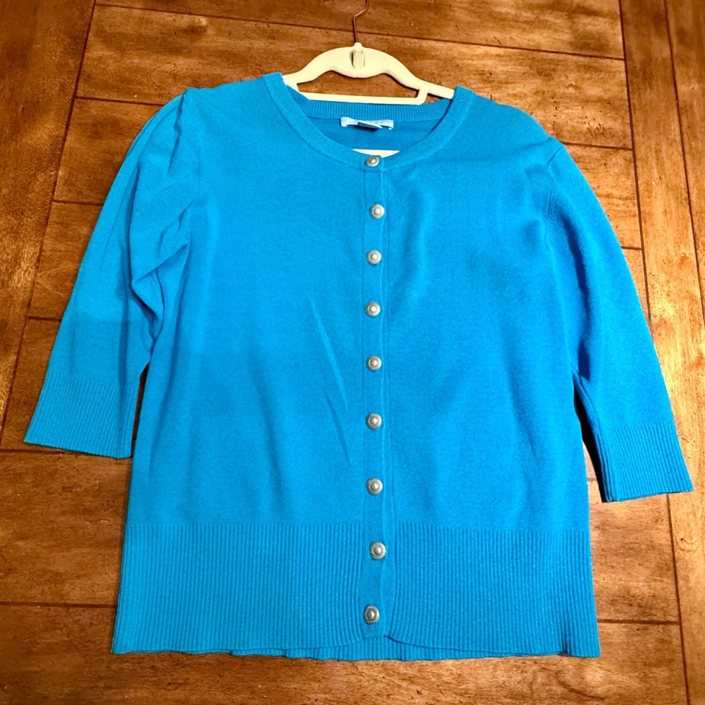 Fresh Twist Blue 3/4 Sleeve Cardigan‎ & Sleeveless Sweater Top Women's Size L - Picture 2 of 16